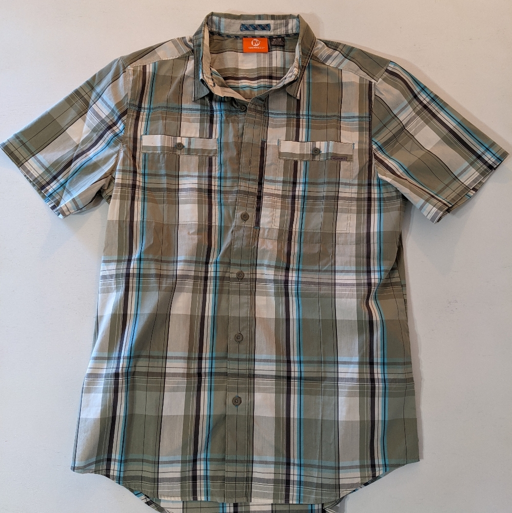 Merrell Men's Medium Short Sleeve Hiking Shirt Plaid Button Up